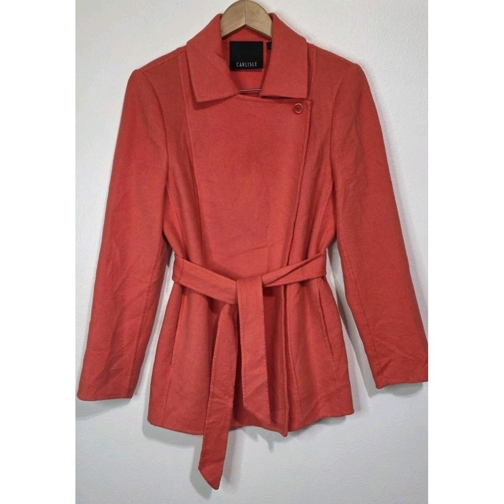 Carlisle Coral Women 10 Angora Wool‎ Pea Coat Wrap Butoon Front Blazer Jacket